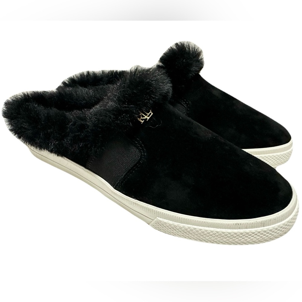 NEW Lauren Ralph Lauren Size 6.5 Black Sheep Suede Jimmy Mule Sneaker w Faux Fur - Picture 3 of 7